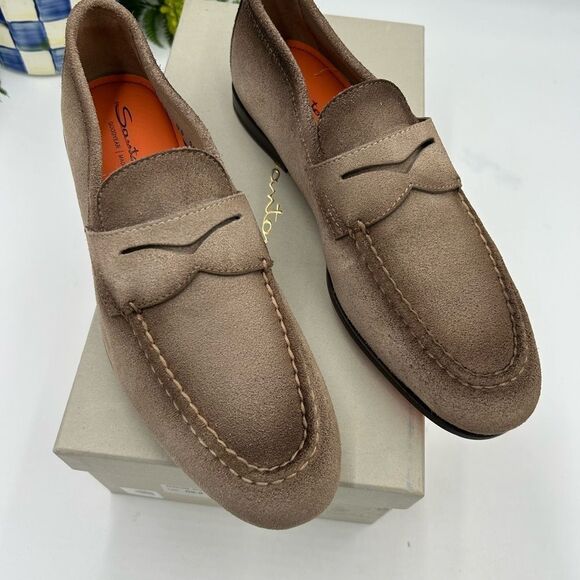 Men’s Santoni Carlos suede Penny loafer size 9.5 made in Italy cobbler soles - Picture 3 of 9